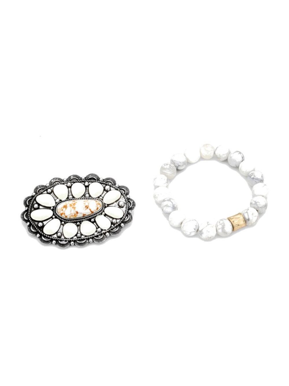 White Howlite Southwest Barrette + Stretch Bracelet Gift Set - Boho Matching